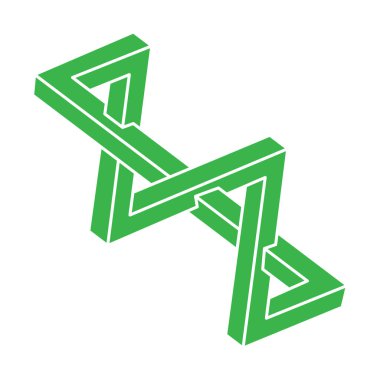 İmkansız şekiller. Optik illüzyon logosu. Kutsal geometri figürleri. Soyut sonsuz geometrik nesneler. İmkansız sonsuz özet. Optik sanat. Beyaz arkaplanda imkansız geometri şekli.