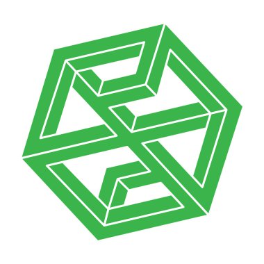 İmkansız şekiller. Kutsal geometri figürü. Optik illüzyon logosu. Soyut sonsuz geometrik nesne. İmkansız sonsuz özet. Çizgi çalışması. Optik sanat. Beyaz arkaplanda imkansız geometri şekli.