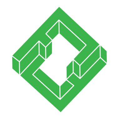 Optik illüzyon logosu. İmkansız şekiller. Kutsal geometri figürleri. Soyut sonsuz geometrik nesneler. İmkansız sonsuz ana hatları. Optik sanat. Beyaz arkaplanda imkansız geometri şekli.