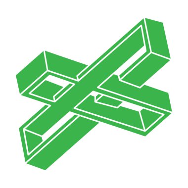 Optik illüzyon logosu. İmkansız şekiller. Kutsal geometri figürü. Soyut sonsuz geometrik nesneler. İmkansız sonsuz özet. Optik sanat. Beyaz arkaplanda imkansız geometri şekli.