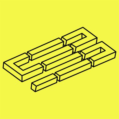 İmkansız bir nesne. Optik illüzyon figürü. 3 boyutlu illüstrasyon. Geometrik şekiller. 