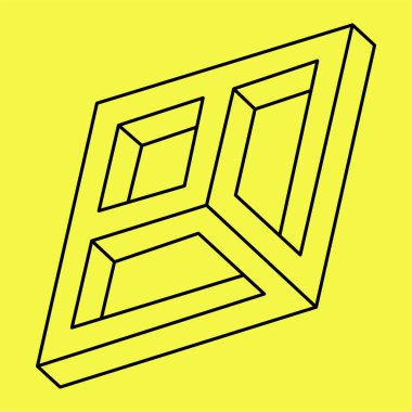 İmkansız geometri objesi sarı arka planda izole edilmiş. Vektör soyut. Optik yanılsama. 