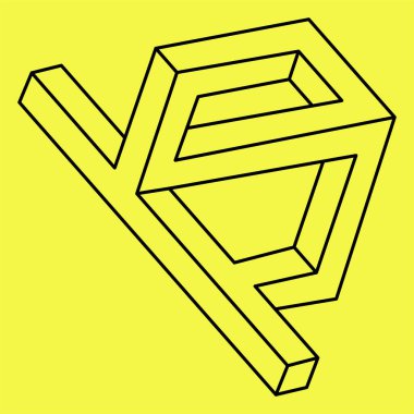 İmkânsız optik illüzyon şekli. Optik sanat objesi. İmkansız rakamlar. Kutsal geometri şekilleri. Geometrik şekiller. 