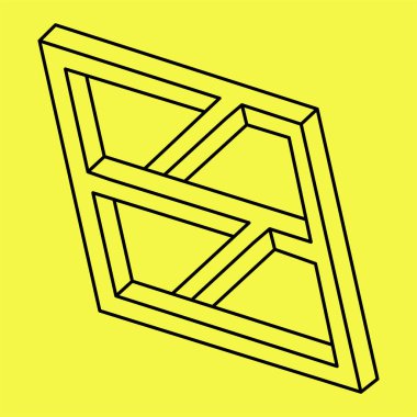 İmkansız bir şekil. Optik yanılsama. Soyut sonsuz geometrik nesne. İmkansız sonsuz özet. Sarı arka planda imkansız geometri sembolü. Kutsal geometri.