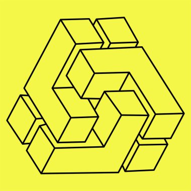 İmkansız şekiller. Kutsal geometri figürleri. Optik yanılsama. Soyut sonsuz geometrik nesne. İmkansız sonsuz özet. Çizgi çalışması. Operasyon sanatı. Gerçek dışı geometrik şekil. 