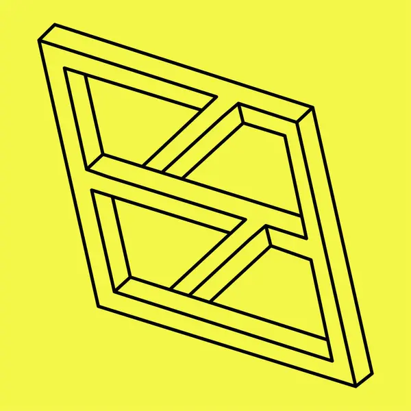 İmkansız bir şekil. Optik yanılsama. Soyut sonsuz geometrik nesne. İmkansız sonsuz özet. Sarı arka planda imkansız geometri sembolü. Kutsal geometri.