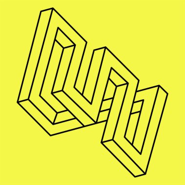 İmkansız bir nesne. Optik yanılsama. 3 boyutlu illüstrasyon. Satır sanatı. 