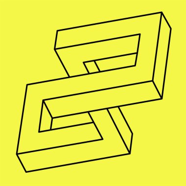 Optik yanılsama. Sarı renkte izole edilmiş vektör çizimi. Kutsal geometri. Sarı arka planda siyah çizgiler. İşlem sanatı. 