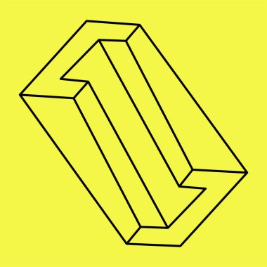 İmkânsız şekil çizgisi sanatı. Optik yanılsama. Sonsuz şekil. Soyut sonsuz geometrik nesne. İmkansız ölümsüz figür. Sarı arka planda izole edilmiş.. 