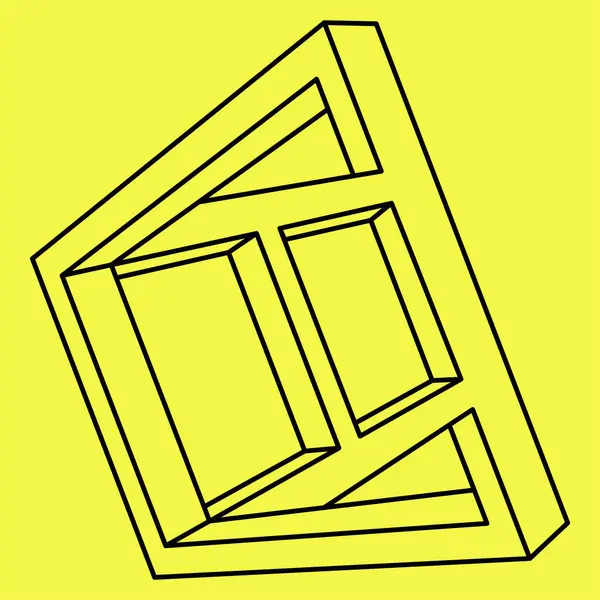 İmkansız şekiller. Kutsal geometri. Optik illüzyon objesi. Soyut sonsuz geometrik nesne. İmkansız sonsuz dış hat şekli. Operasyon sanatı. Çizgi çalışması. Sarı arka planda imkansız geometri figürü.