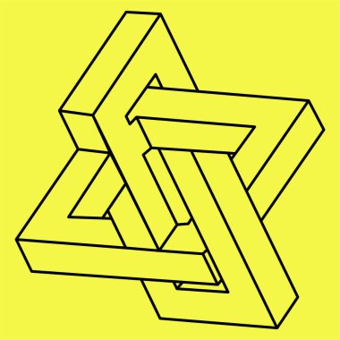 Doğrusal hatların biçiminde imkansız geometrik şekil. Amblem logosu, tek renkli geometrik çizim. Vektör hipster elemanı. Optik illüzyon objesi. Optik sanat. Çizgi çalışması. 3d şekli.