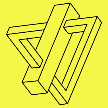 İmkânsız şekil, optik illüzyon. Soyut üçgen. Kutsal geometri objesi. İşlem sanatı.