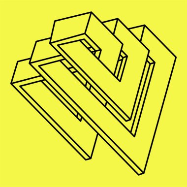 Optik illüzyon bandı. İmkansız ölümsüz figür. Sarı arka planda izole edilmiş. Kutsal geometri. Vektör illüstrasyonu. 