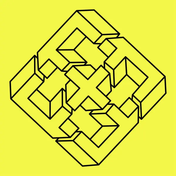 Optik illüzyon bloğu. Kutsal geometri. İmkansız geometri sembolü. Optik sanat. 