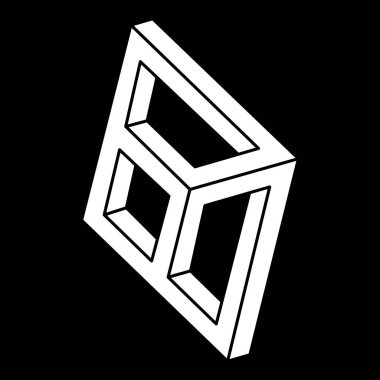 İmkansız şekiller. Kutsal geometri. Escher paradoksu. Optik illüzyon figürü. Soyut sonsuz geometrik nesneler. İmkansız sonsuz özet. Operasyon sanatı. Siyah bir arkaplanda imkansız geometri şekli.