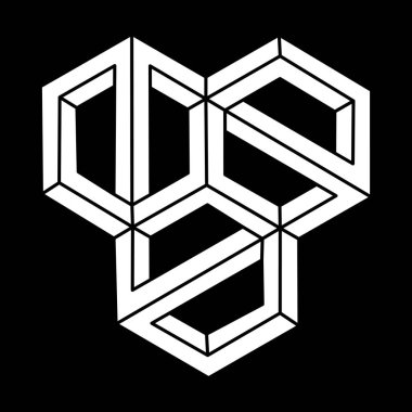 Optik illüzyon şekli. Optik sanat objesi. Escher tarzı. İmkansız bir rakam. Kutsal geometri. 