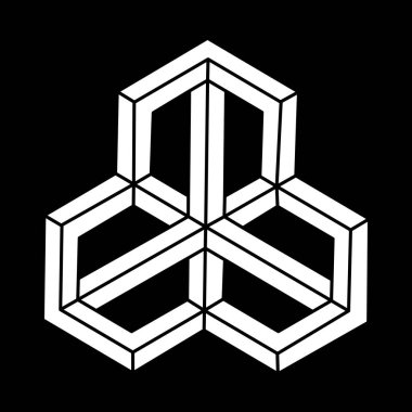 Optik illüzyon objesi. İmkânsız şekil logosu tasarımı. Optik sanat. Kutsal geometri figürü. Escher paradoksu. 