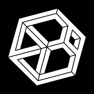 Optik illüzyon şekilleri. İmkansız rakamlar. Kutsal geometri. Optik sanat objesi. Escher tarzı. 