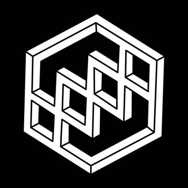 Optik illüzyon şekilleri. Geometri. Optik sanat objesi. İmkansız rakamlar. Satır sanatı. 