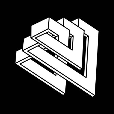 İmkânsız optik illüzyon şekilleri. Geometri. Escher tarzı. Optik sanat objesi. İmkansız figür. 