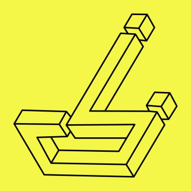 İmkansız bir nesne. Optik illüzyon şekli. 3 boyutlu çizim vektörü. Gerçekdışı geometrik şekiller. 