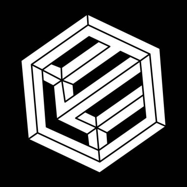 Optik illüzyon objesi. Çizgi tasarımı. İmkansız şekiller. Optik sanat. Geometri. 