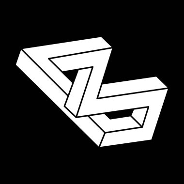 İmkansız bir nesne. Çizgi geometrik şekiller. Optik illüzyon figürleri. Escher tarzı. 