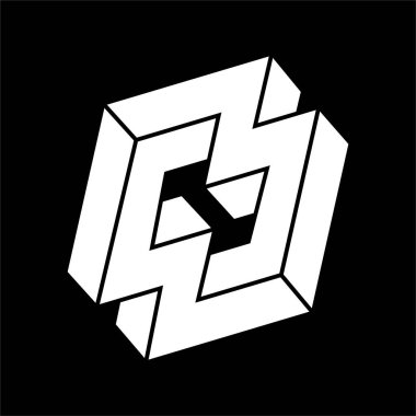 Optik illüzyon figürü. İmkansız bir nesne. Çizgi geometrik şekiller. Escher tarzı. 