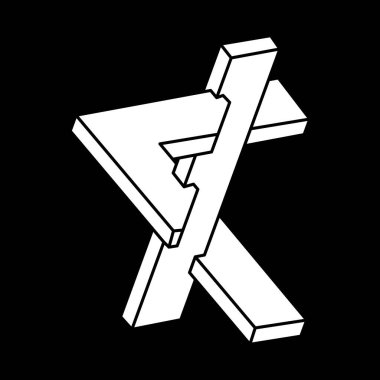 İmkansız şekiller. Kutsal geometri. Optik illüzyon figürü. Soyut sonsuz geometrik nesne. Optik sanat. 