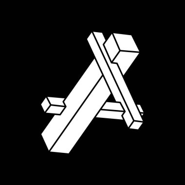 İmkansız şekiller. Optik illüzyon figürü. Soyut sonsuz geometrik nesne. Optik sanat. Escher tarzı. Satır sanatı. 