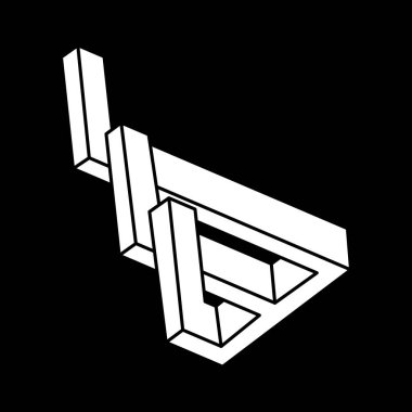 İmkansız bir nesne. Optik illüzyon şekilleri. Optik sanat figürü. Çizgi çalışması. 3 boyutlu illüstrasyon. Geometri. Escher tarzı. 