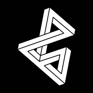 İmkansız bir nesne. Çizgi geometrik şekiller. Optik illüzyon figürü. Escher paradoksu. Optik sanat. 