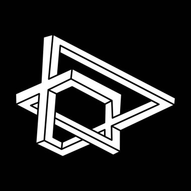 İmkansız nesneler. Çizgi geometrik şekli. Optik illüzyon figürü. Escher tarzı. 