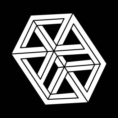 Optik illüzyon şekli. Doğrusal sonsuz nesne. Soyut sonsuz geometrik figür. İmkânsız geometri tabelaları. Optik sanat. 