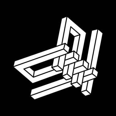 İmkansız nesneler. Optik illüzyon şekilleri. Optik sanat figürü. Çizgi çalışması. 3 boyutlu illüstrasyon. Escher tarzı. 