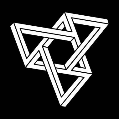 İmkansız şekiller. Soyut sonsuz geometrik nesneler. İmkansız sonsuz özet. Escher tarzı. Siyah arka planda imkansız geometri sembolü. Optik yanılsama figürü.