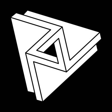 İmkansız şekiller. Optik yanılsama. Soyut sonsuz geometrik nesne. İmkansız sonsuz özet. Escher tarzı. Siyah arka planda imkansız geometri sembolü. Optik sanat figürü.