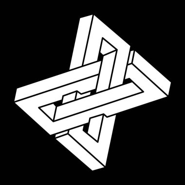 İmkansız bir şekil. Kutsal geometri. Optik illüzyon figürü. Soyut sonsuz geometrik nesne. Çizgi çalışması. Optik sanat. Escher paradoksu. 