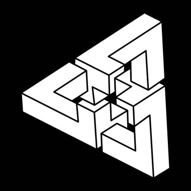 İmkansız şekiller. Optik illüzyon figürü. Escher tarzı. Soyut sonsuz geometrik nesne. Optik sanat. 