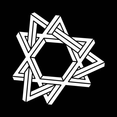 İmkânsız optik illüzyon şekilleri. Optik sanat objesi. İmkansız rakamlar. Çizgi çalışması. Escher tarzı. Geometri. 