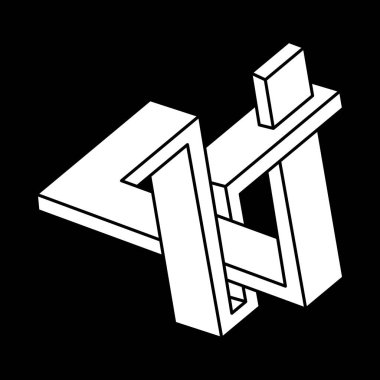 Optik illüzyon, imkansız şekil. Optik sanat objesi. Escher tarzı. Geometrik şekil. 