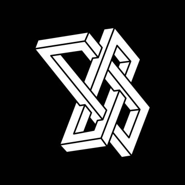 Optik illüzyon şekli. İmkansız bir nesne. Optik sanat figürü. Çizgi çalışması. Escher tarzı. 