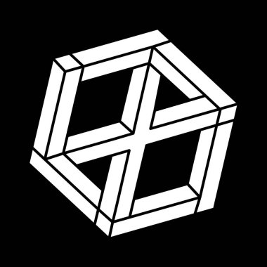 İmkansız altıgen. Geometri. Escher paradoksu. Çizgi tasarımı. İmkansız şekiller. Optik yanılsama objeleri. Optik sanat figürü. 