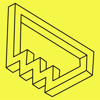 İmkansız şekiller. Kutsal geometri. Optik yanılsama. Soyut sonsuz geometrik nesne. İmkansız sonsuz özet. Sarı arka planda imkansız geometri figürü.