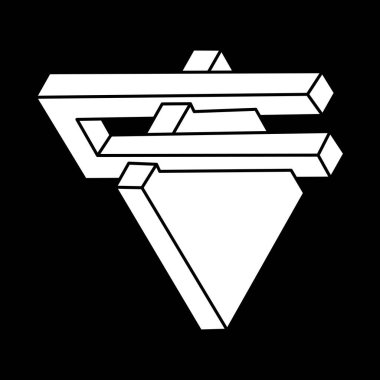 İmkansız şekiller. Kutsal geometri. Optik illüzyon figürü. Soyut sonsuz geometrik nesne. İmkansız sonsuz dış hat şekli. Optik sanat. Siyah bir arkaplanda imkansız geometri şekli.