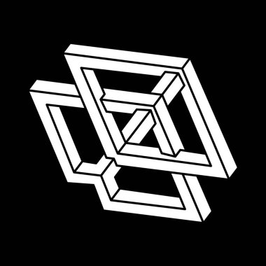 Escher paradoksu geometrisi. Optik illüzyon objesi. Kutsal geometrik figür. Optik sanat. İmkansız şekiller. Satır tasarımı.