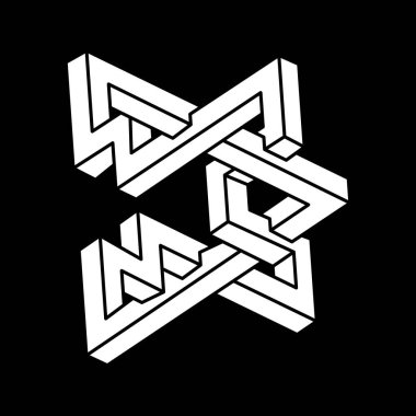 İmkansız bir nesne. Optik illüzyon şekilleri. 3 boyutlu illüstrasyon. Escher paradoksu. Geometrik şekiller. 