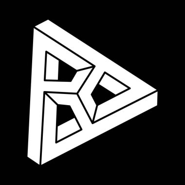 Optik yanılsama. İmkansız bir şekil. Soyut sonsuz geometrik nesne. İmkansız sonsuz ana hat üçgeni. Optik sanat.