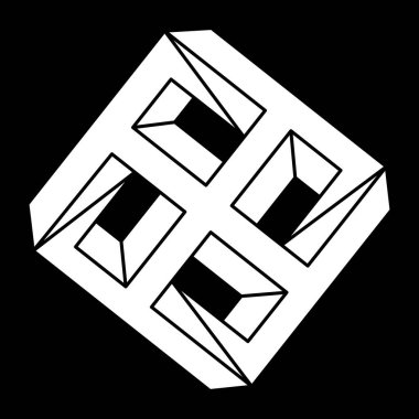 İmkansız şekiller. Escher paradoksu. Web tasarım elemanı. Optik illüzyon objesi. Geometri. Satır tasarımı. 