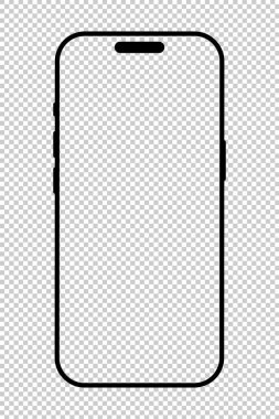 Akıllı telefon siyah çerçevesi. Gadget basit bir sembol. Aygıt ön görünüm şablonu. Web sitesi tasarımı için imza, mobil uygulama. Boş akıllı telefon ekran deseni. İşaretli bir arkaplanda cep telefonu simgesi izole edildi.